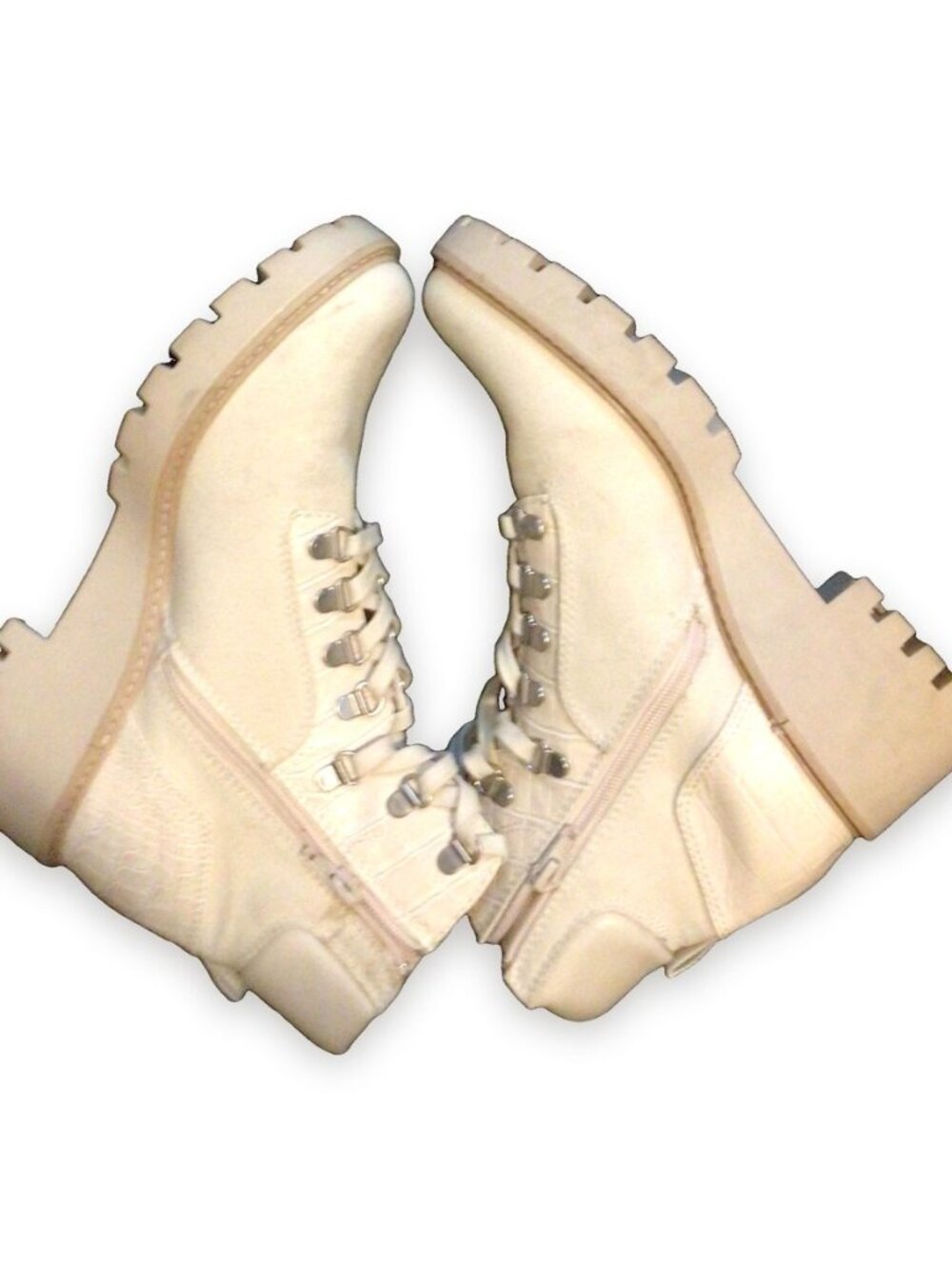 Dolce Vita Cream Leather Lace Up Lug Sole Combat Boots Size 9
